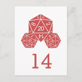 Red D20 Dice Tischnummer Postkarte