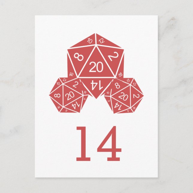 Red D20 Dice Tischnummer Postkarte (Vorderseite)