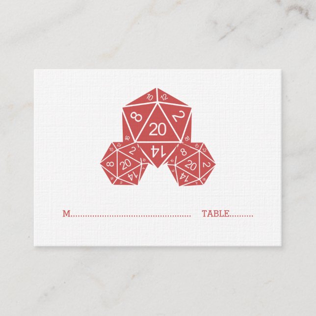 Red D20 Dice Wedding Platzkarte (Vorderseite)