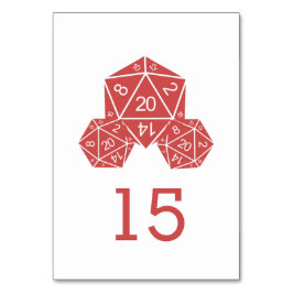 Red D20 Dice Wedding Table Card Tischnummer