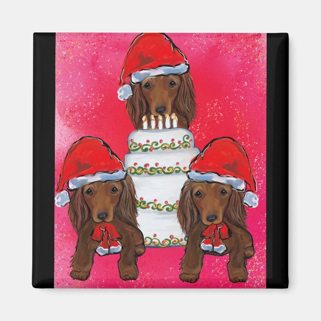 Red Dackel Santas Magnet (Vorne)