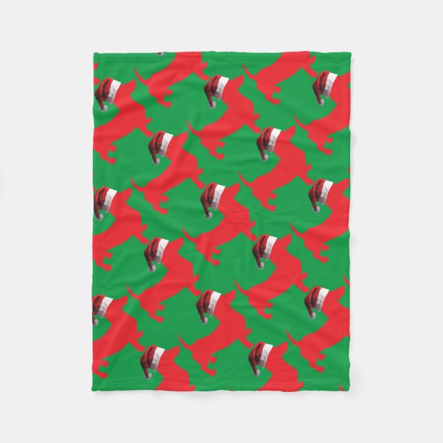 Red-Dackel - Und-Santa-Hat Fleecedecke (Vorderseite)