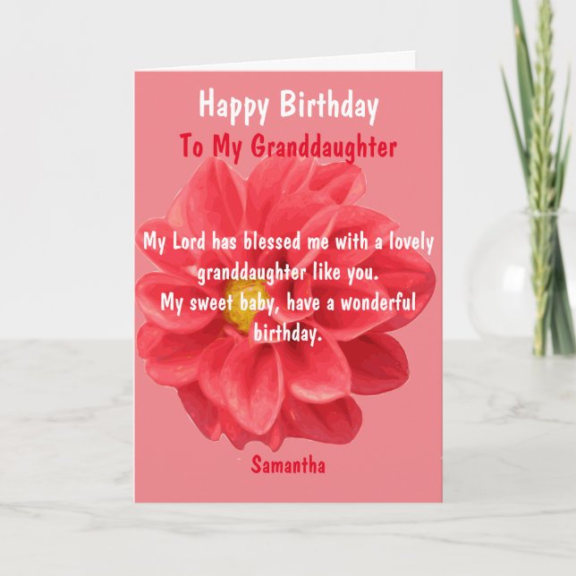 Red Dahlia Blume Happy Birthday Grandtochter Karte (Vorderseite)