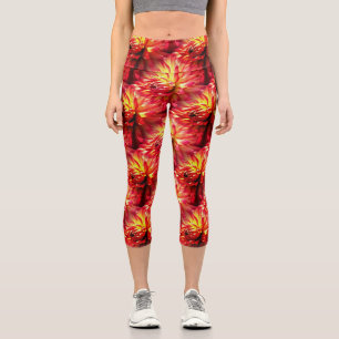 Red Dahlia Blume Nattern Muster Capri Leggings