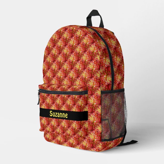 Red Dahlia Blume Pattern Personalisiert Bedruckter Rucksack (Rückseitige Ecke Rechts)