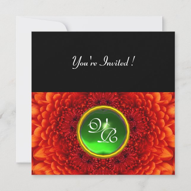 RED DAHLIA, EMERALD, hellgrün, schwarz gelb Einladung (Vorderseite)