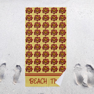 Red Dahlia Floral Pattern am Strand auf Gelb Strandtuch