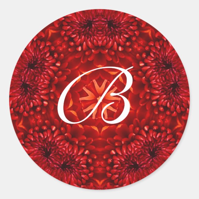 RED DAHLIA MONOGRAM RUNDER AUFKLEBER (Vorderseite)