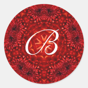 RED DAHLIA MONOGRAM RUNDER AUFKLEBER