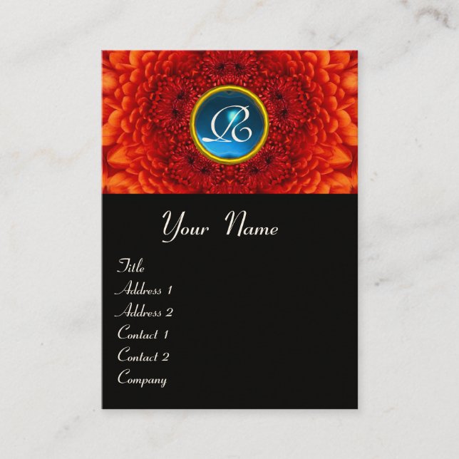 RED DAHLIA MONOGRAM, SAPPHIRE, blau, schwarz gelb Visitenkarte (Vorderseite)