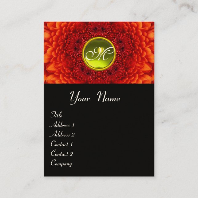 RED DAHLIA MONOGRAM, TOPAZ Schwarz-weiß gelb Visitenkarte (Vorderseite)