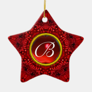 RED DAHLIA RUBY MONOGRAM Star Keramik Ornament