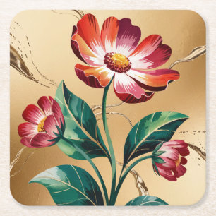 Red Dahlias Gold Untersetzer Set