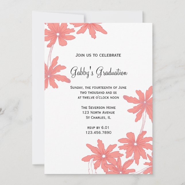 Red Daisies Graduation Party Invitation (Devant)