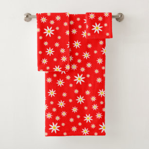 Red Daisy Bath Handtuch Set