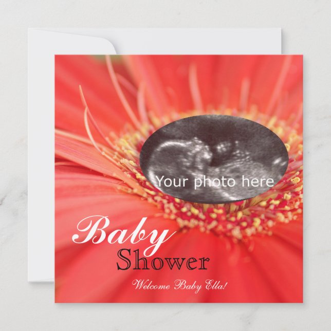 Red Daisy Blume Child Sonogram Baby Dusche Einladu Einladung (Vorderseite)