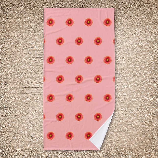 Red Daisy Blume Nahtloses Muster auf Badetuch Badehandtuch (Red Daisy flower seamless pattern on bath towel)