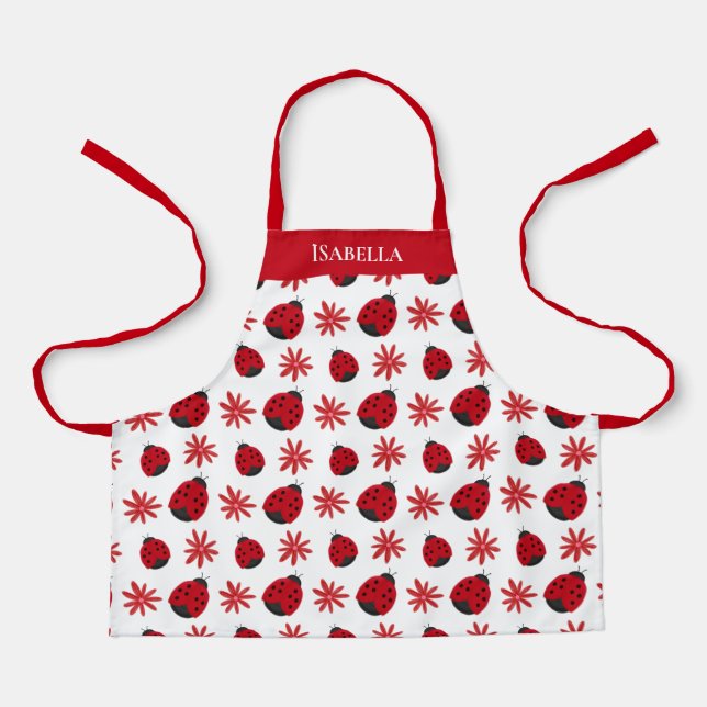 Red Daisy Ladybug Pattern Personalisiert Schürze (Vorderseite)