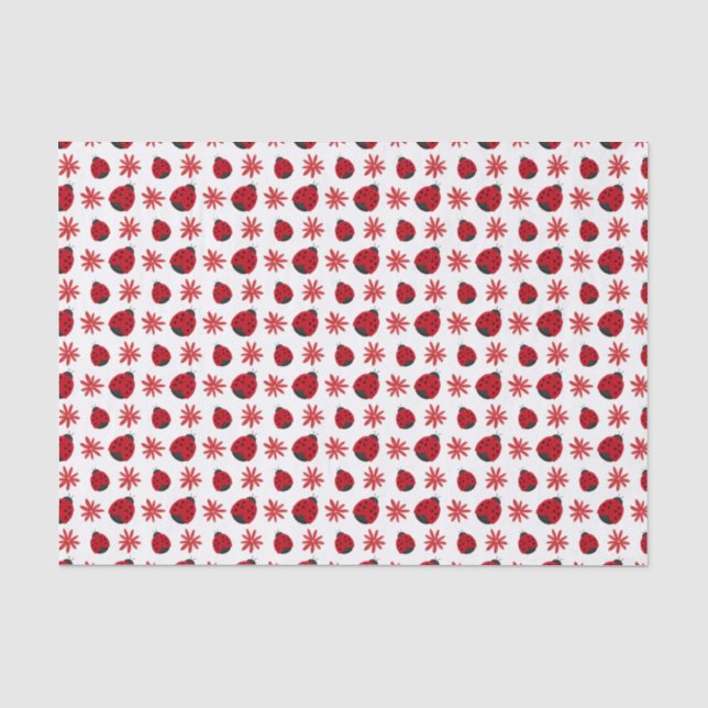 Red Daisy Ladybug Pattern Wrapping Seidenpapier (Vorderseite)