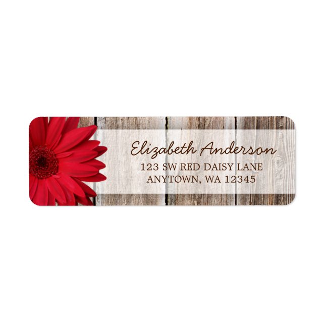Red Daisy Rustic Barn Wood Address Labels (Vorne)