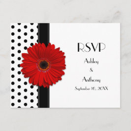 Red Daisy Schwarz-weiß Polka Dot Wedding RSVP