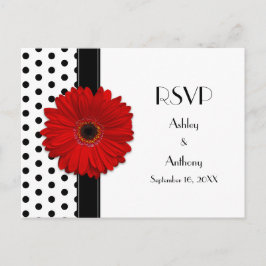 Red Daisy Schwarz-weiß Polka Dot Wedding RSVP Einladungspostkarte