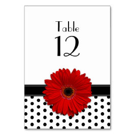 Red Daisy Schwarz-weiß Polka Dot Wedding Tischnummer