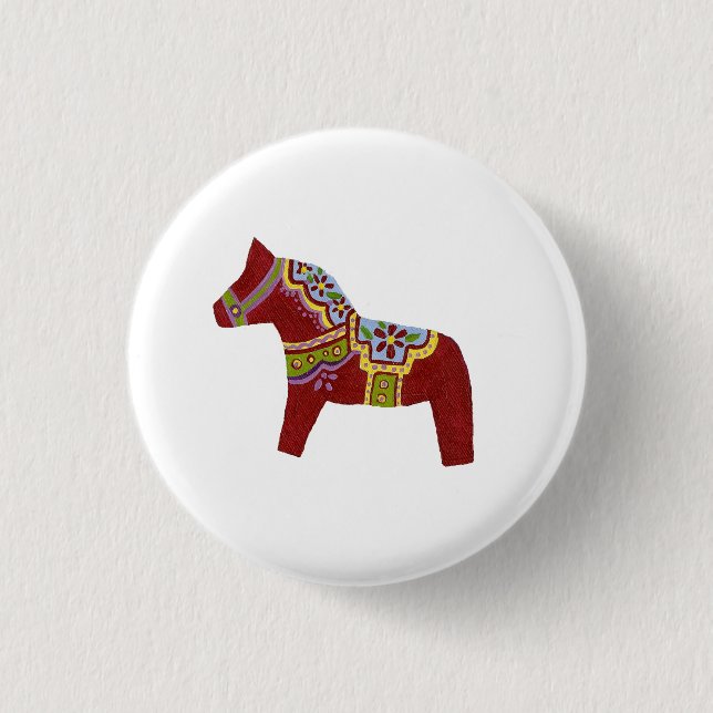 Red Dala Horse Design # 6 Button (Vorderseite)