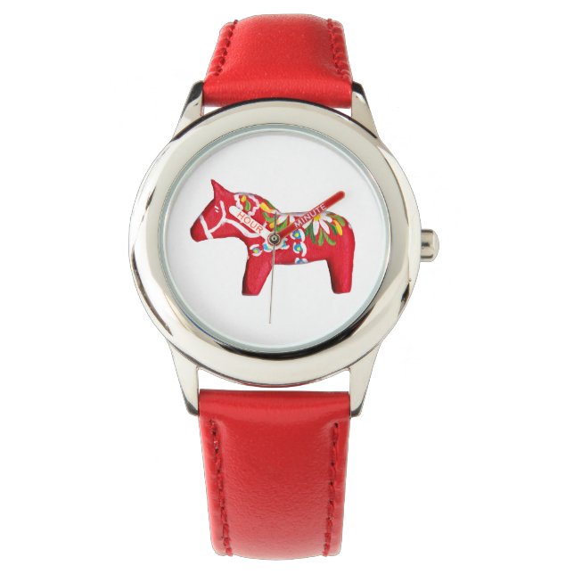 Red Dala Horse mit Daisies Armbanduhr (Vorderseite)