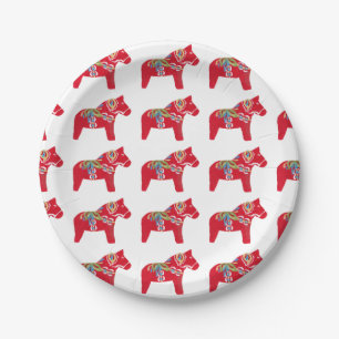 Red Dala Horse Paper Plate Pappteller