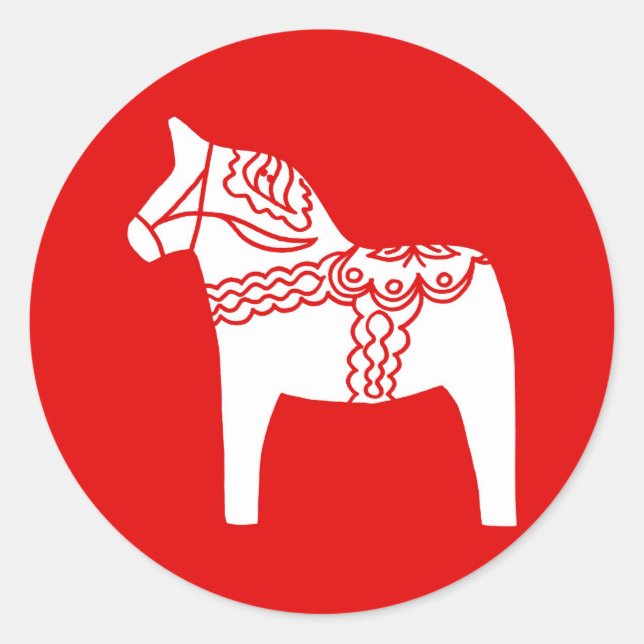 Red Dala Horse Runder Aufkleber (Vorderseite)