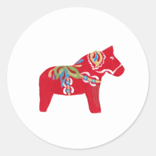 Red Dala Horse Runder Aufkleber