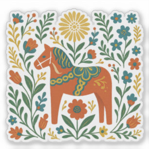 Red Dala Horse Swedish Folk Art Midsommer Aufkleber