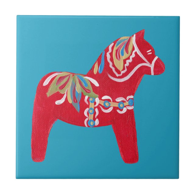 Red Dala Horse Tile Fliese (Vorderseite)