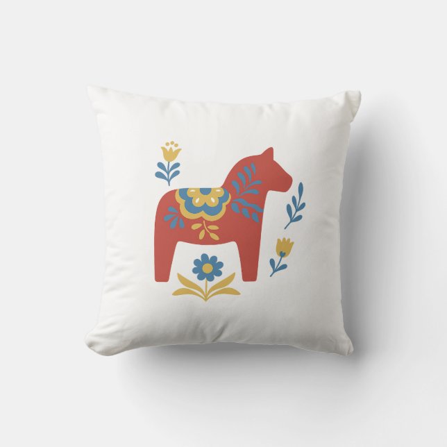 Red Dala Pferd Schwedische Volkskunst Kissen (Vorderseite)