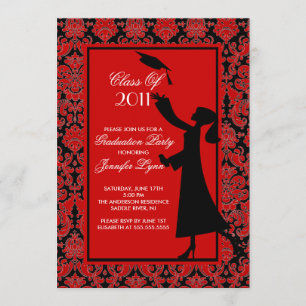 Red Damask Abschluss Einladung Silhouette Grad