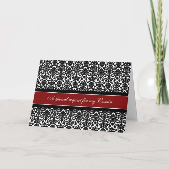 Red Damask Cousin Bridesmaid Einladungskarte (Vorderseite)