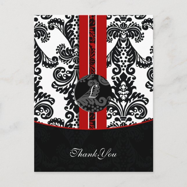 Red Damask DankeYouCards Postkarte (Vorderseite)