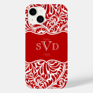 Red Damask Design Monogramme Custom Case Mate iPho