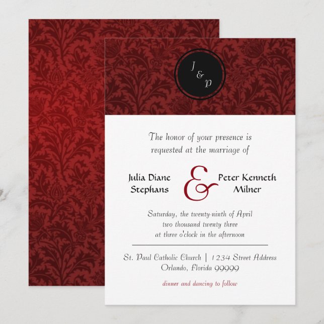 Red Damask - Einladung zur Hochzeit (Vorne/Hinten)