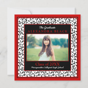 Red Damask Floral Photo Graduation Invitation