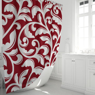 Red Damask Floral Vine Duschvorhang