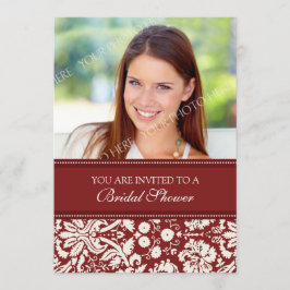 Red Damask Foto Bridal Dusche Einladungskarte