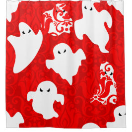 red damask ghost halloween paranormal apparition duschvorhang