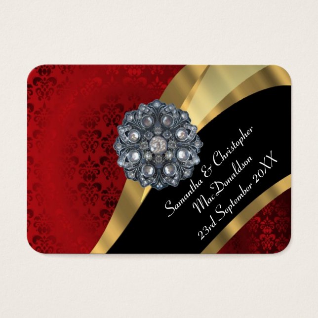 Red Damask, Gold Gastgeschenk Hochzeit danke (Vorderseite)