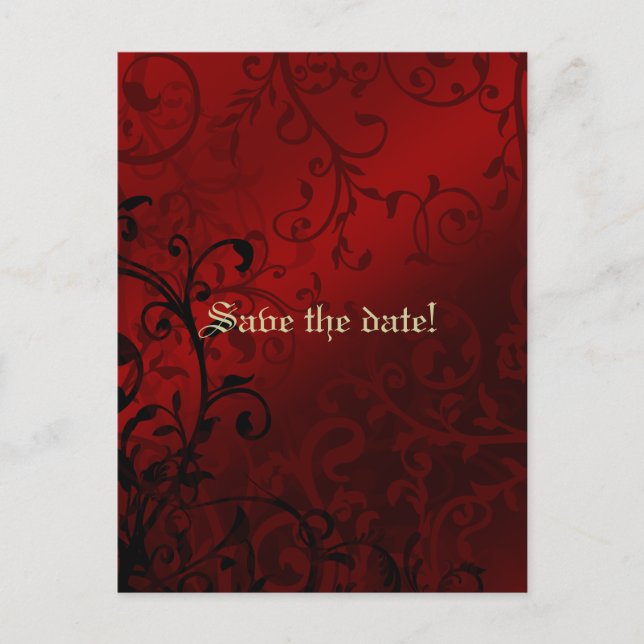 Red Damask Gothic Bridal Dusche Einladung (Vorderseite)