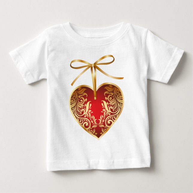 Red Damask Heart Baby T-shirt (Vorderseite)