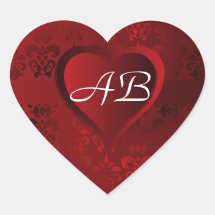 Red Damask Herz Herz-Aufkleber