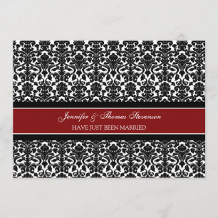 Red Damask Just Married Announcards Ankündigung