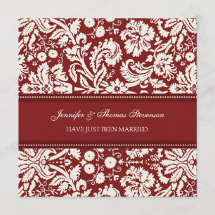 Red Damask Just Married Announcards Ankündigung